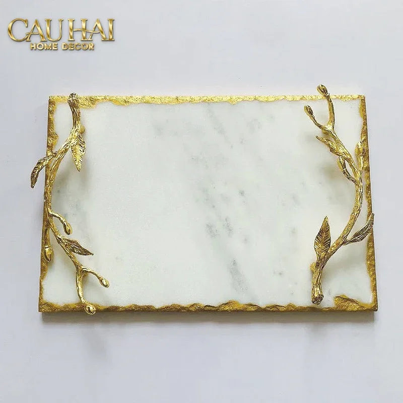 Metropolitan Elite - Khay Đá Chữ Nhật Manhattan Urban Gold Luxe Marble Trays 20x30-KHAY TRANG TRÍ-CẬU HAI HOME DECOR