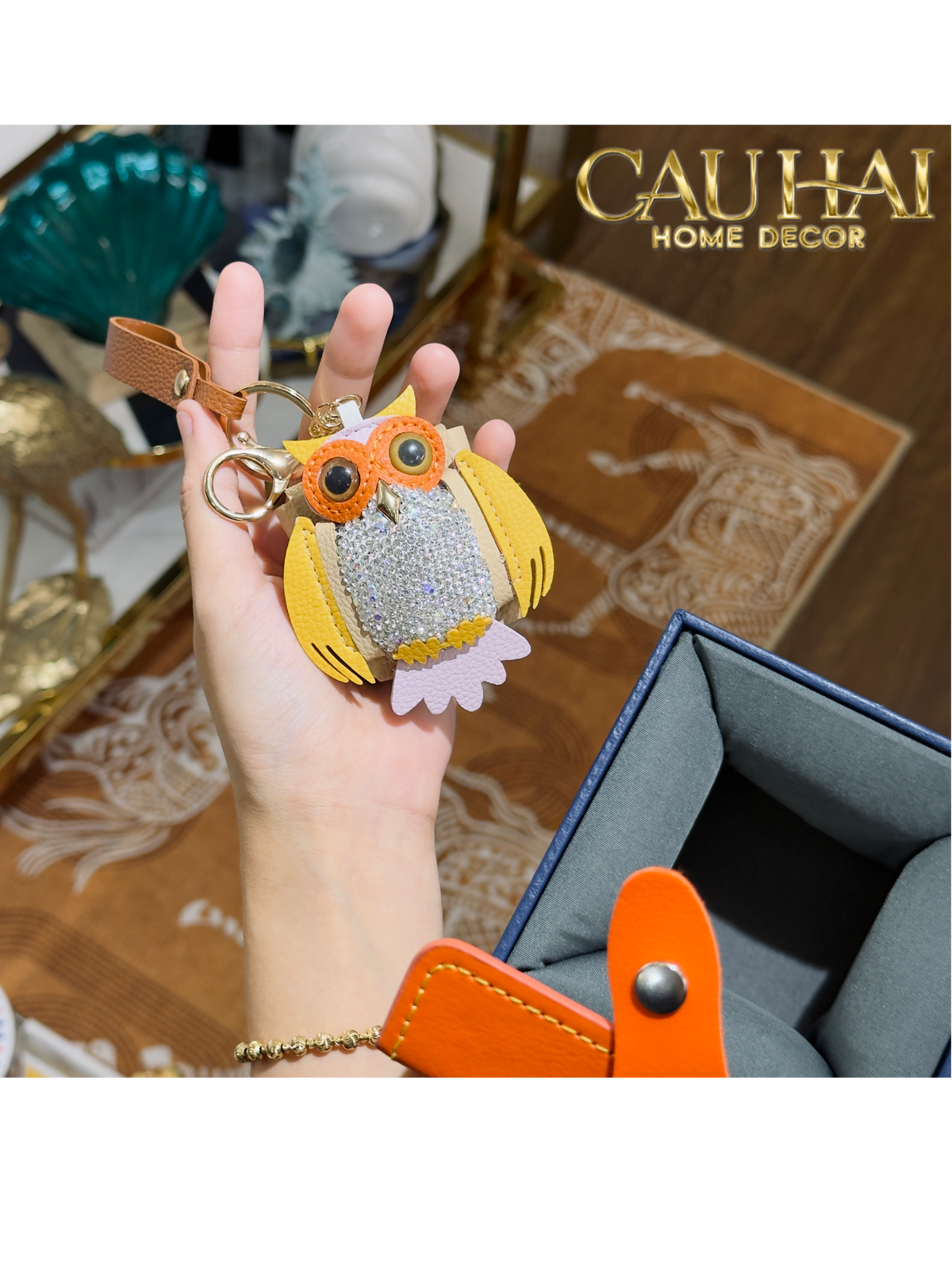 Móc Khoá - Charm Túi Xách Owl Bling Bling White-MÓC KHÓA & CHARM TÚI-Đối tác tại Trung Quốc theo từng đơn đặt hàng-CẬU HAI HOME DECOR