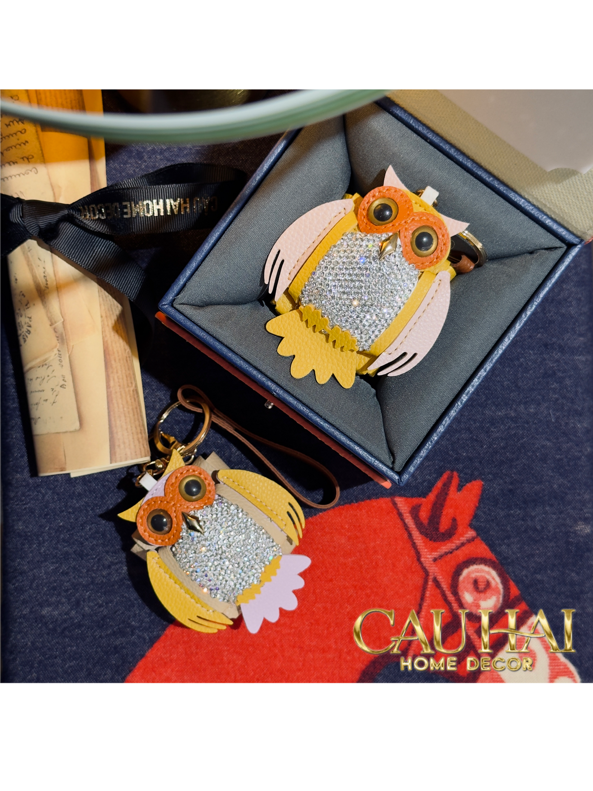 Móc Khoá - Charm Túi Xách Owl Bling Bling White-MÓC KHÓA & CHARM TÚI-Đối tác tại Trung Quốc theo từng đơn đặt hàng-CẬU HAI HOME DECOR