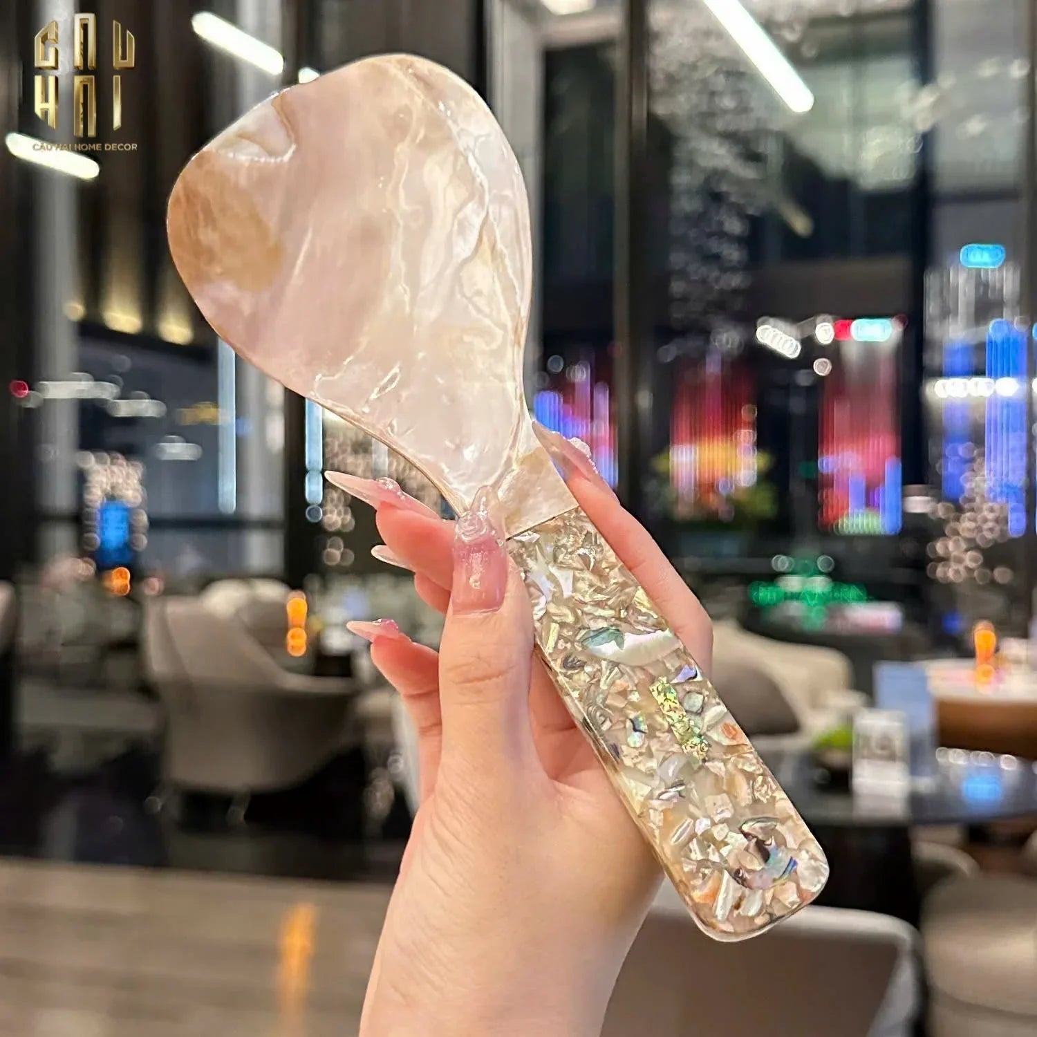 Muỗng Vá Cơm Xà Cừ Glowing Mother-of- Pearl Rice Paddle Tablewares D13-Dinner Cutlery Set Dao Muỗng Nĩa-CẬU HAI HOME DECOR