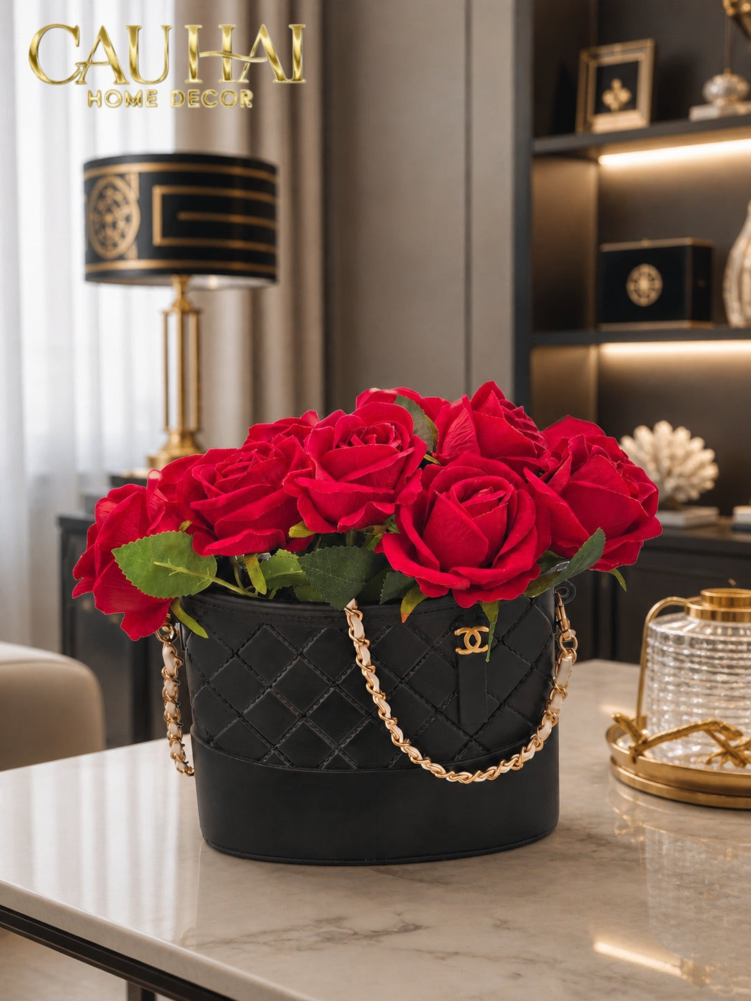 Túi Cắm Hoa Composite Luxury Coco Camélia Mystery-BÌNH HOA-Đối tác tại Trung Quốc theo từng đơn đặt hàng-CẬU HAI HOME DECOR