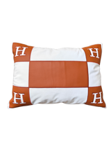 Gối Nhung Phối Da Color Block Cognac 30x50