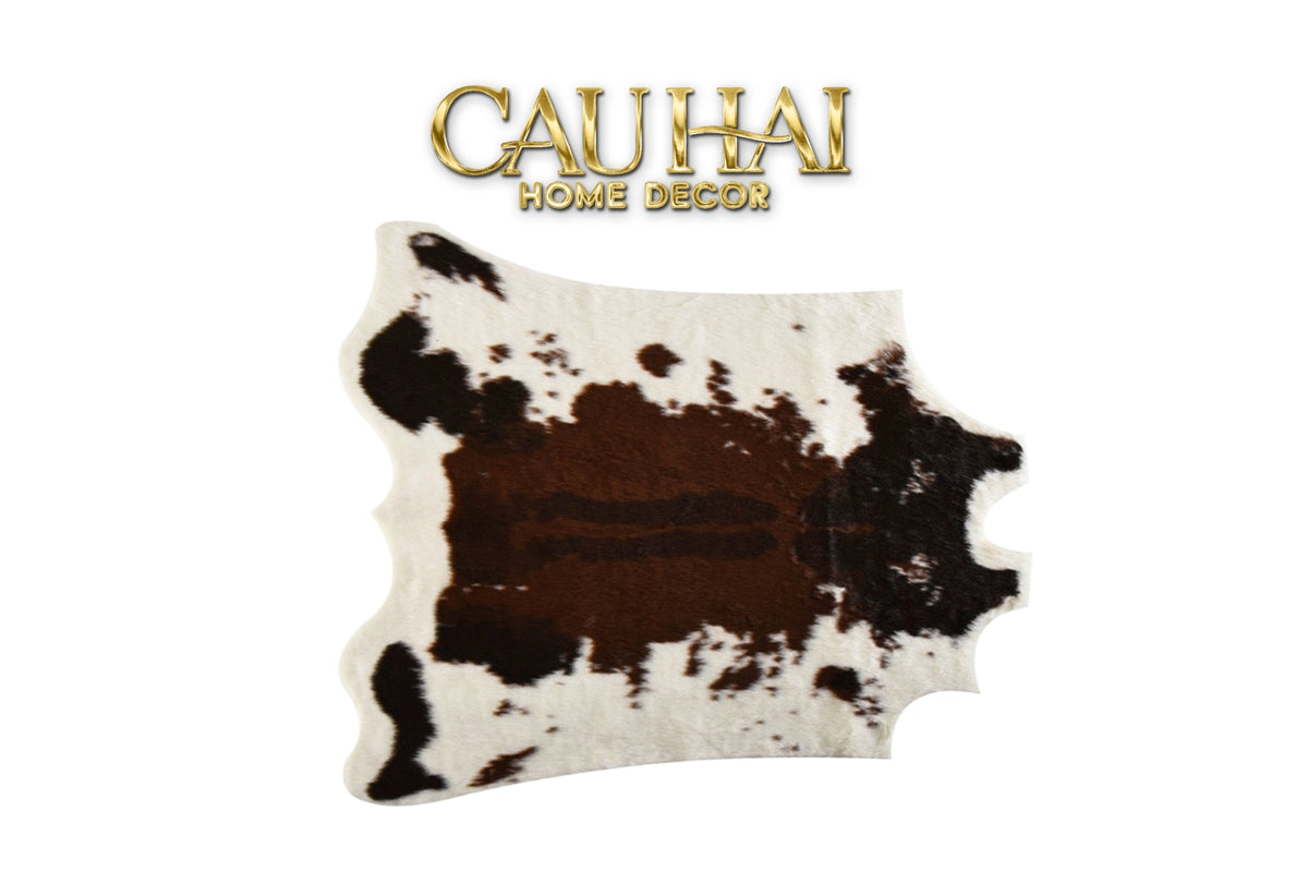 Thảm Lông Faux Fur Cowhide Cognac Noir 85x110