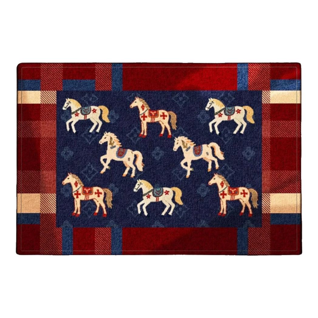 Thảm Cửa Sợi Dệt 80x120 Ngựa Hoàng Gia - Équestre Royale Bleu Fleur de Monogram-THẢM CỬA-Đối tác tại Trung Quốc theo từng đơn đặt hàng-CẬU HAI HOME DECOR