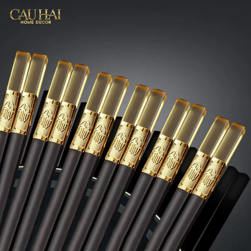Set 10 Đôi Đũa Sợi Thuỷ Tinh - Amber Black Chopsticks 27cm-Dinner Cutlery Set Dao Muỗng Nĩa-CẬU HAI HOME DECOR