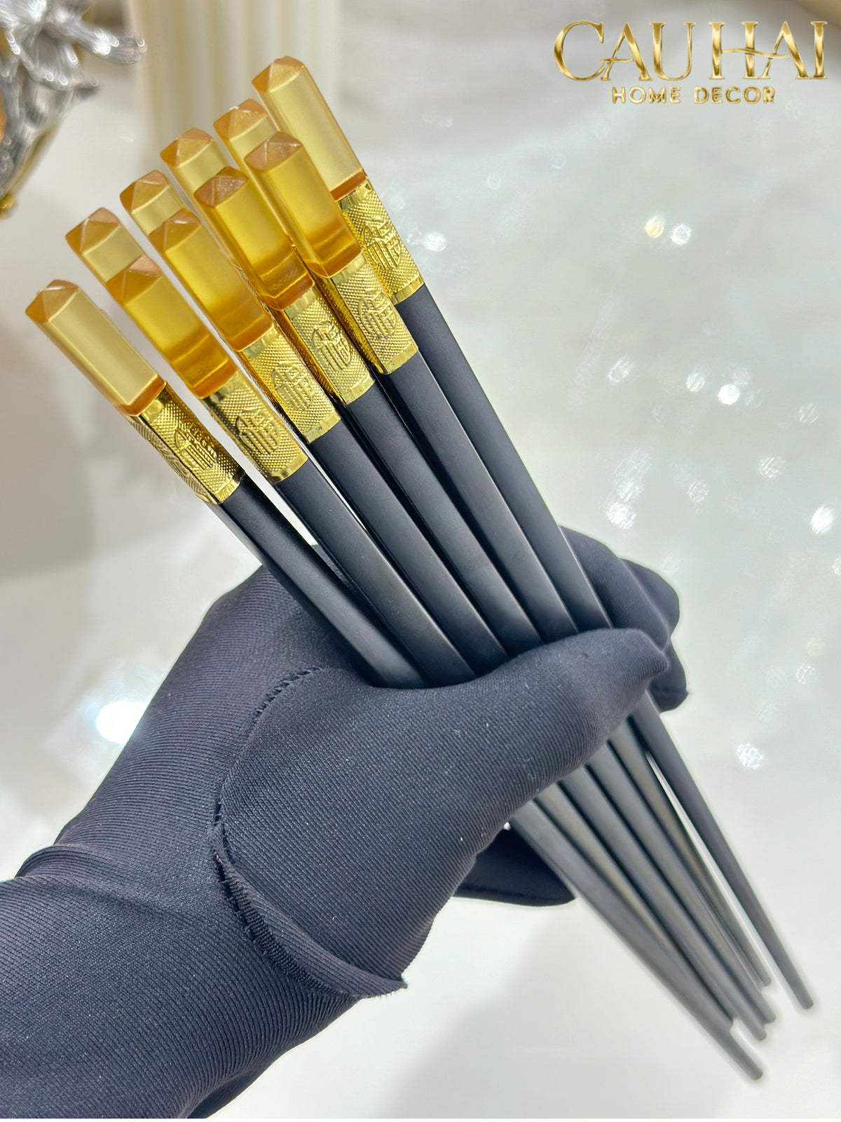 Set 10 Đôi Đũa Sợi Thuỷ Tinh - Amber Black Chopsticks 27cm-Dinner Cutlery Set Dao Muỗng Nĩa-Đối tác tại Trung Quốc theo từng đơn đặt hàng-CẬU HAI HOME DECOR