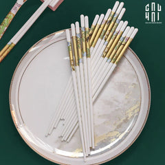 Set 10 Đôi Đũa Sứ BST Khổng Tước Hoàng Kim Porcelain Chopstick 25cm-Dinner Cutlery Set Dao Muỗng Nĩa-CẬU HAI HOME DECOR