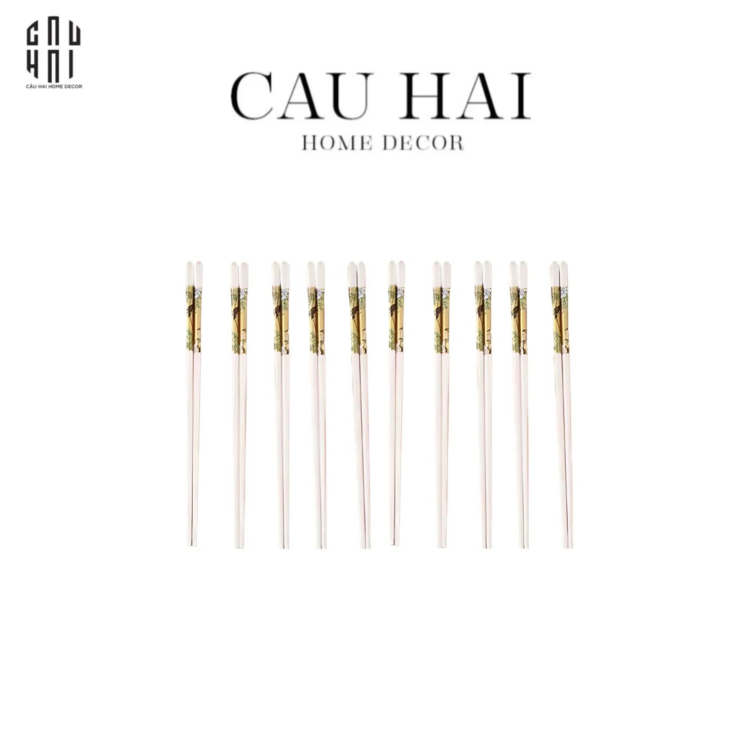 Set 10 Đôi Đũa Sứ BST Khổng Tước Hoàng Kim Porcelain Chopstick 25cm-Dinner Cutlery Set Dao Muỗng Nĩa-CẬU HAI HOME DECOR