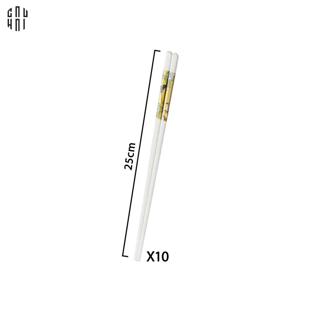 Set 10 Đôi Đũa Sứ BST Khổng Tước Hoàng Kim Porcelain Chopstick 25cm-Dinner Cutlery Set Dao Muỗng Nĩa-CẬU HAI HOME DECOR