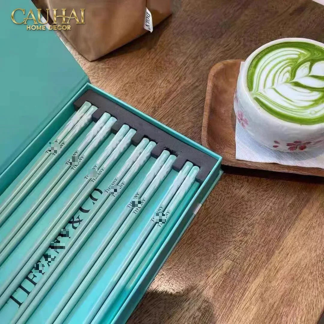 Set 10 Đôi Đũa Sứ Tiffany Fancy Club Porcelain Chopsticks Giftbox-Dinner Cutlery Set Dao Muỗng Nĩa-CẬU HAI HOME DECOR