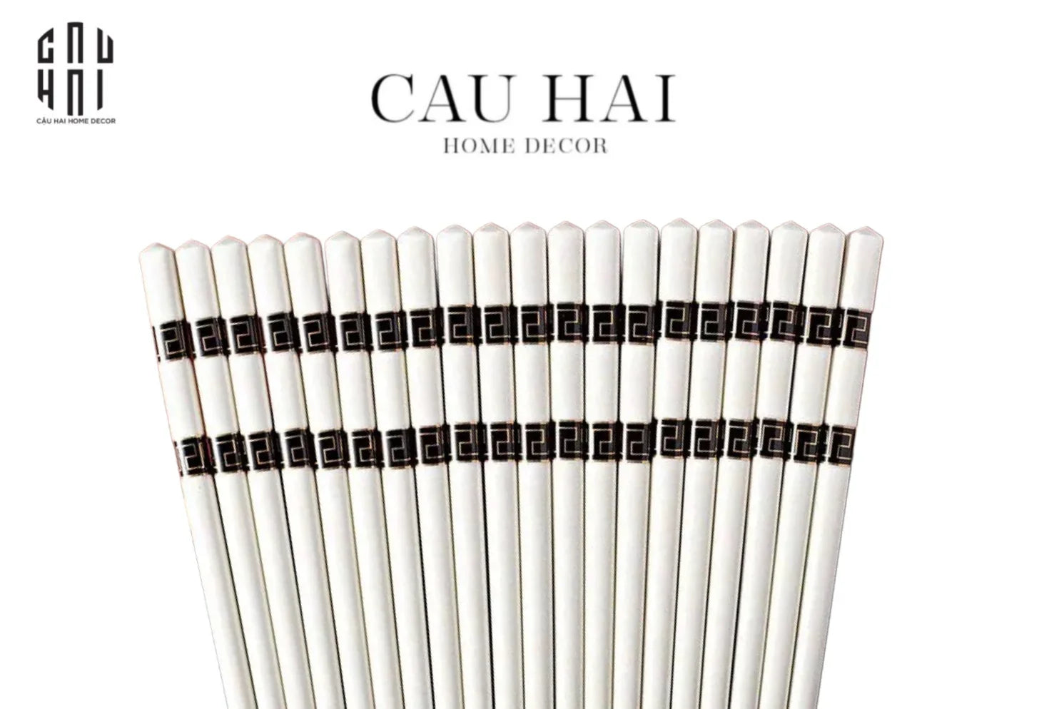 Set 10 Đôi Đũa Sứ V Class Black Greek Key Atélier Porcelain Chopsticks-Dinner Cutlery Set Dao Muỗng Nĩa-CẬU HAI HOME DECOR