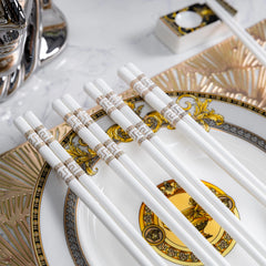 Set 10 Đôi Đũa Sứ V Class White Gold Greek Key Atélier Porcelain Chopsticks-Dinner Cutlery Set Dao Muỗng Nĩa-CẬU HAI HOME DECOR