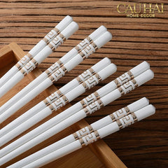 Set 10 Đôi Đũa Sứ V Class White Gold Greek Key Atélier Porcelain Chopsticks-Dinner Cutlery Set Dao Muỗng Nĩa-CẬU HAI HOME DECOR