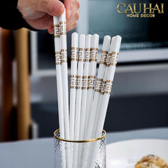 Set 10 Đôi Đũa Sứ V Class White Gold Greek Key Atélier Porcelain Chopsticks-Dinner Cutlery Set Dao Muỗng Nĩa-CẬU HAI HOME DECOR