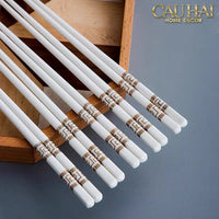 Set 10 Đôi Đũa Sứ V Class White Gold Greek Key Atélier Porcelain Chopsticks-Dinner Cutlery Set Dao Muỗng Nĩa-CẬU HAI HOME DECOR