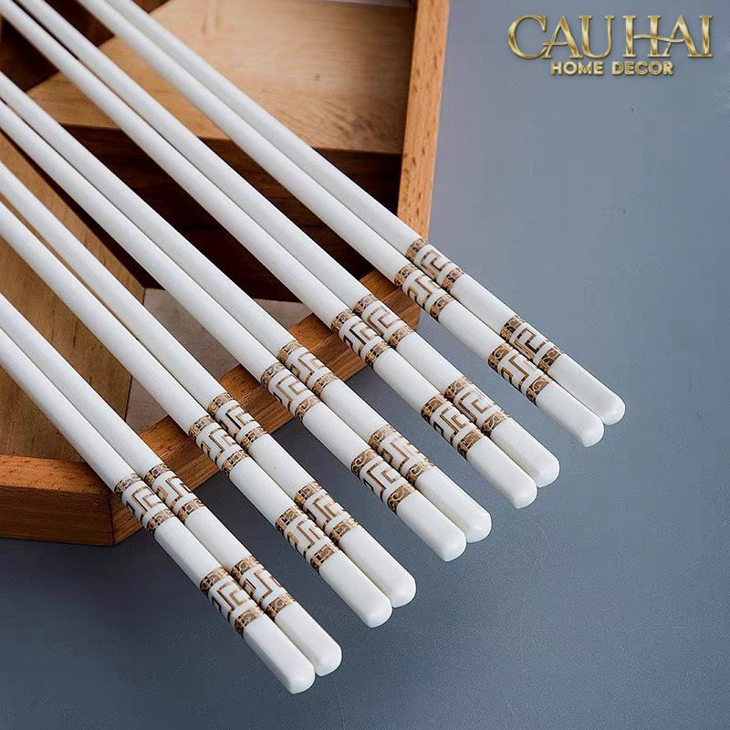 Set 10 Đôi Đũa Sứ V Class White Gold Greek Key Atélier Porcelain Chopsticks-Dinner Cutlery Set Dao Muỗng Nĩa-CẬU HAI HOME DECOR