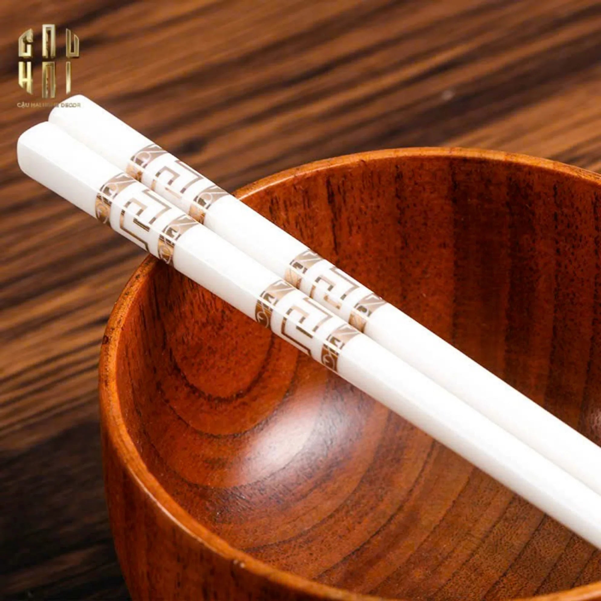 Set 10 Đôi Đũa Sứ V Class White Gold Greek Key Atélier Porcelain Chopsticks-CẬU HAI HOME DECOR