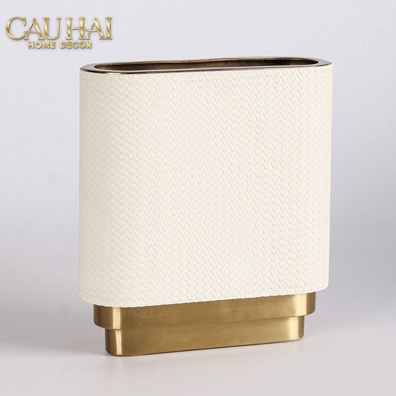 Set 2 Bình Hoa Bọc Da Cao Cấp - Leather Riviera Ivory Gilded Medusa-BÌNH HOA-CẬU HAI HOME DECOR-CẬU HAI HOME DECOR