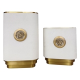 Set 2 Bình Hoa Bọc Da Cao Cấp - Leather Riviera Ivory Gilded Medusa
