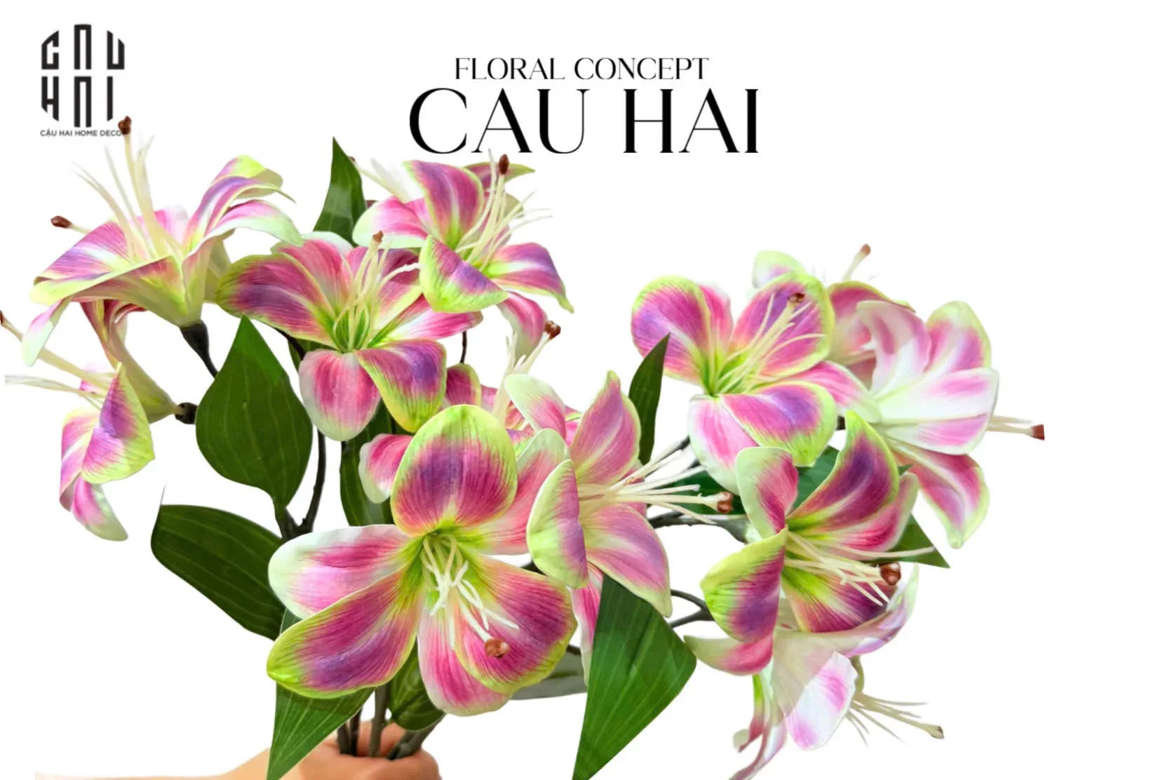 Set 2 Cành 3 Hoa Ly - Green Violet-LY THỦY TINH-CẬU HAI HOME DECOR