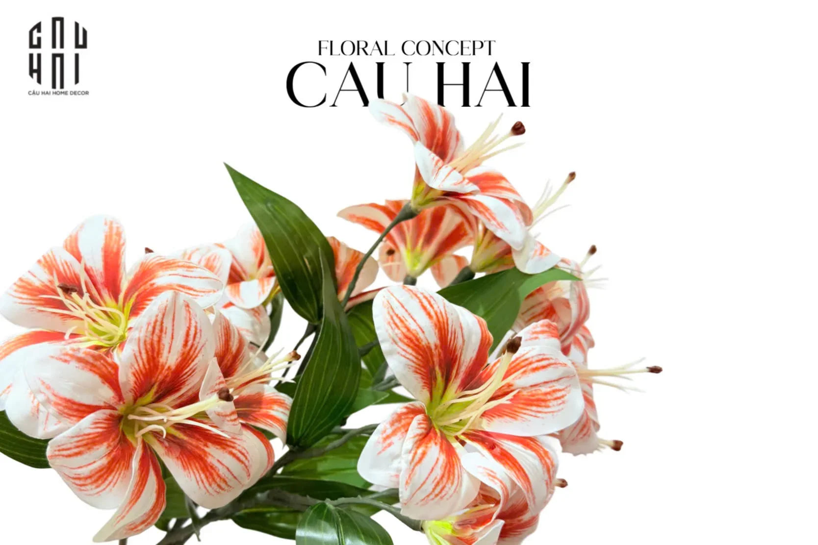 Set 2 Cành 3 Hoa Ly - White Coral-LY THỦY TINH-CẬU HAI HOME DECOR