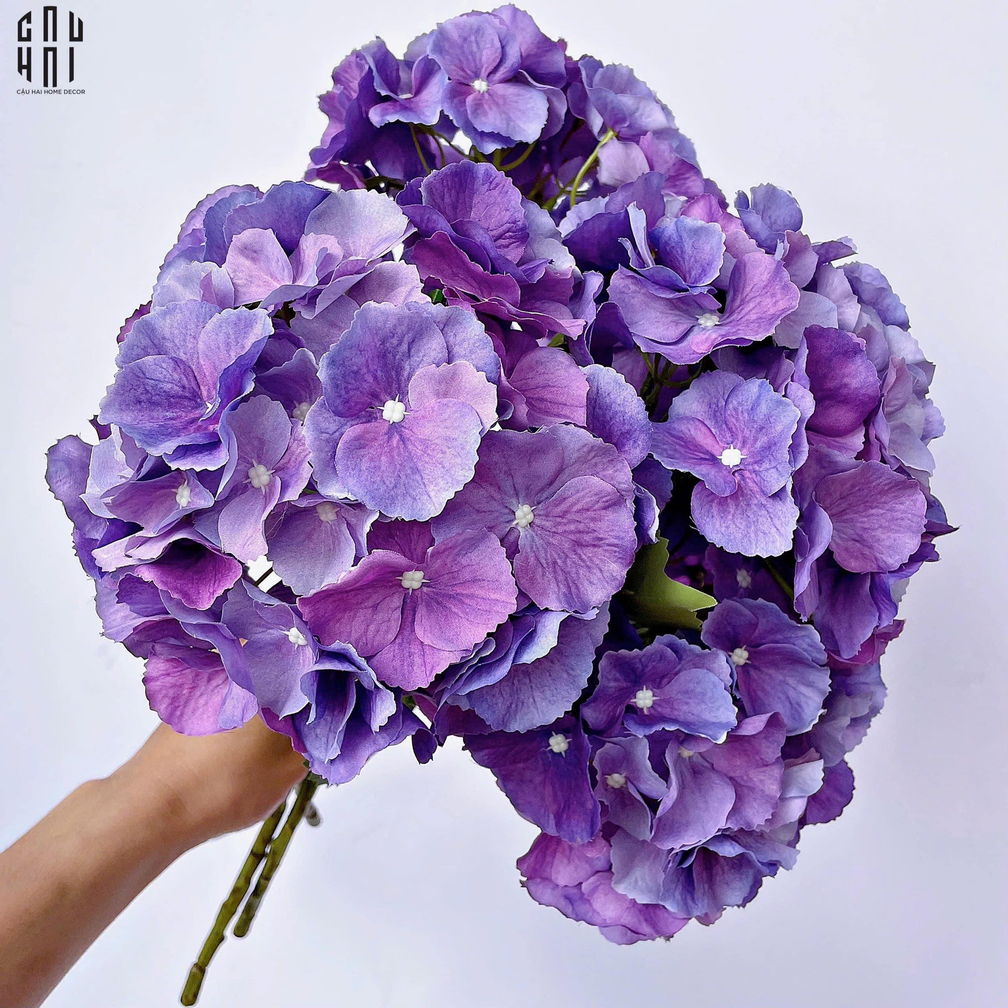 Set 2 Cành Cẩm Tú Cầu Đại Hydrangea Marcophylla - Tím-Hoa Lụa-CẬU HAI HOME DECOR
