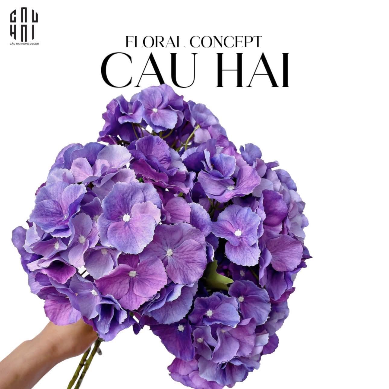 Set 2 Cành Cẩm Tú Cầu Đại Hydrangea Marcophylla - Tím-Hoa Lụa-CẬU HAI HOME DECOR