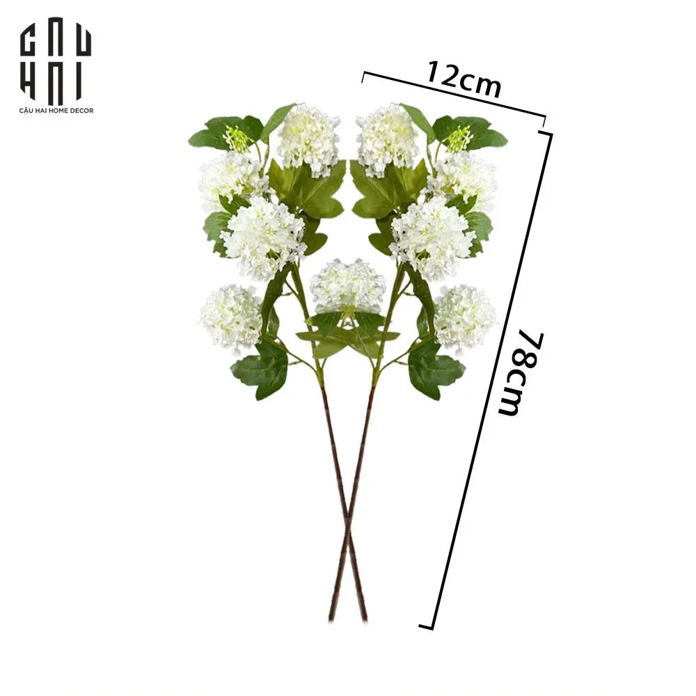 Set 2 Cành Cẩm Tú Cầu Mini - Trắng-Hoa Lụa-CẬU HAI HOME DECOR