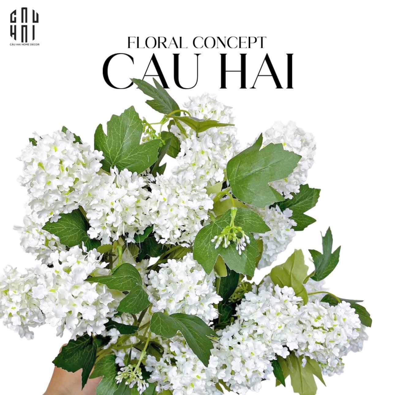 Set 2 Cành Cẩm Tú Cầu Mini - Trắng-Hoa Lụa-CẬU HAI HOME DECOR
