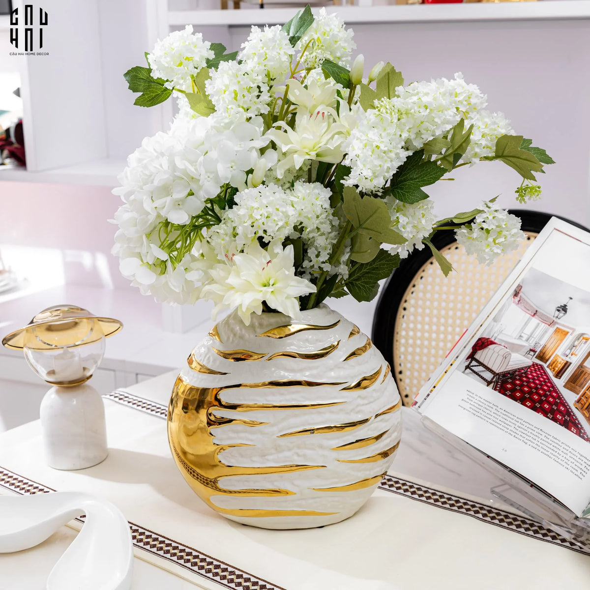 Set 2 Cành Cẩm Tú Cầu Mini - Trắng-Hoa Lụa-Đối tác tại Trung Quốc theo từng đơn đặt hàng-CẬU HAI HOME DECOR