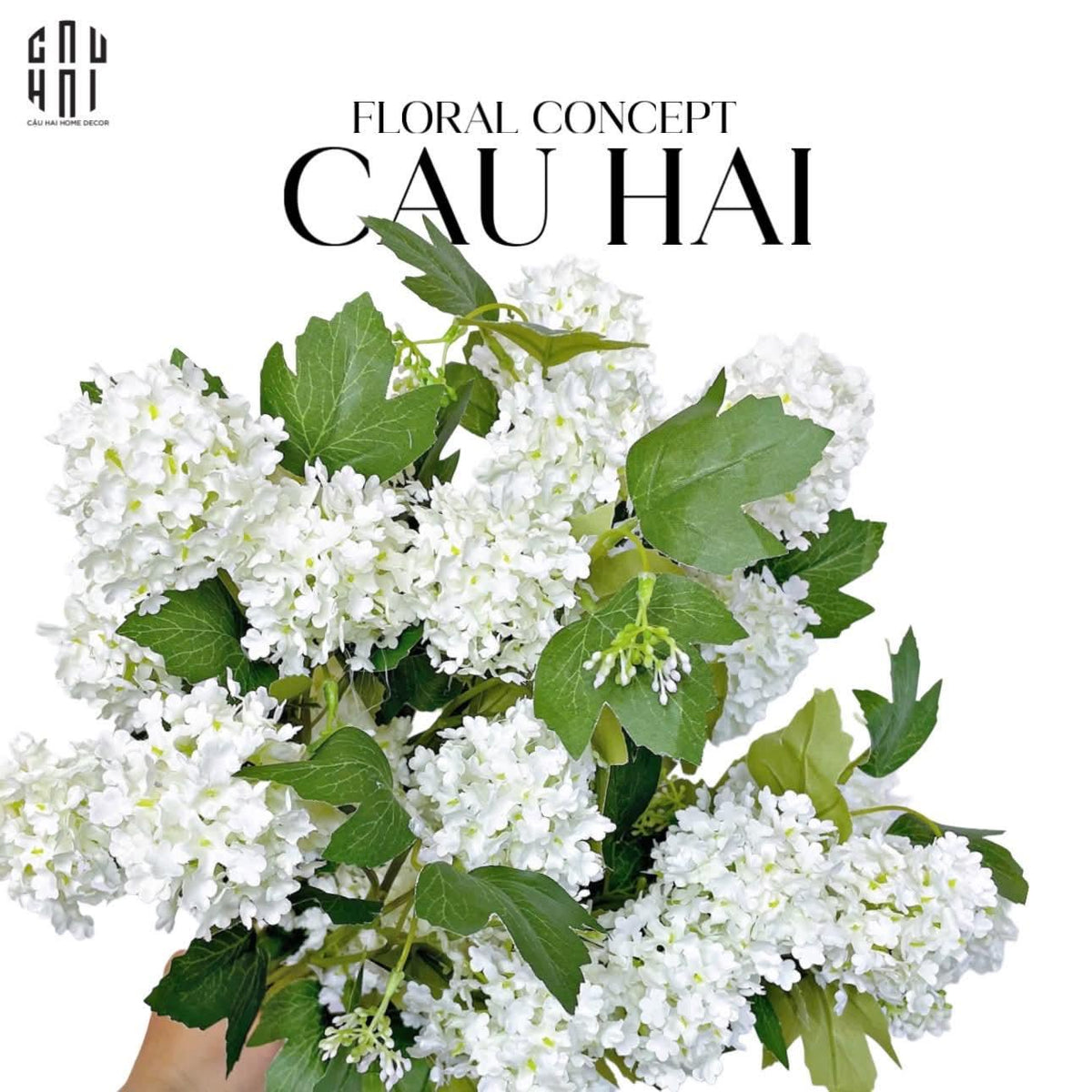 Set 2 Cành Cẩm Tú Cầu Mini - Trắng-Hoa Lụa-Đối tác tại Trung Quốc theo từng đơn đặt hàng-CẬU HAI HOME DECOR