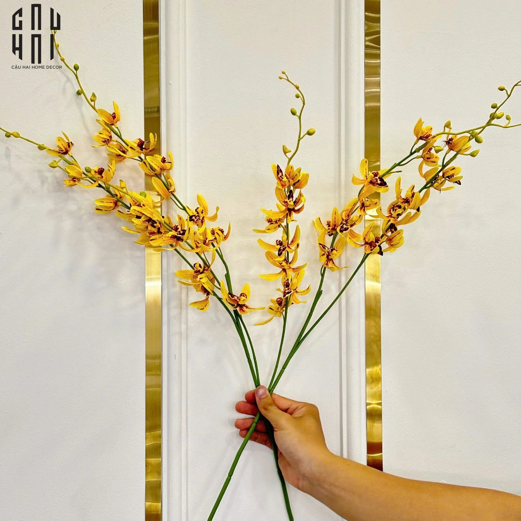 Set 2 Cành Địa Lan Cymbidium Mini - Vàng-CẬU HAI HOME DECOR