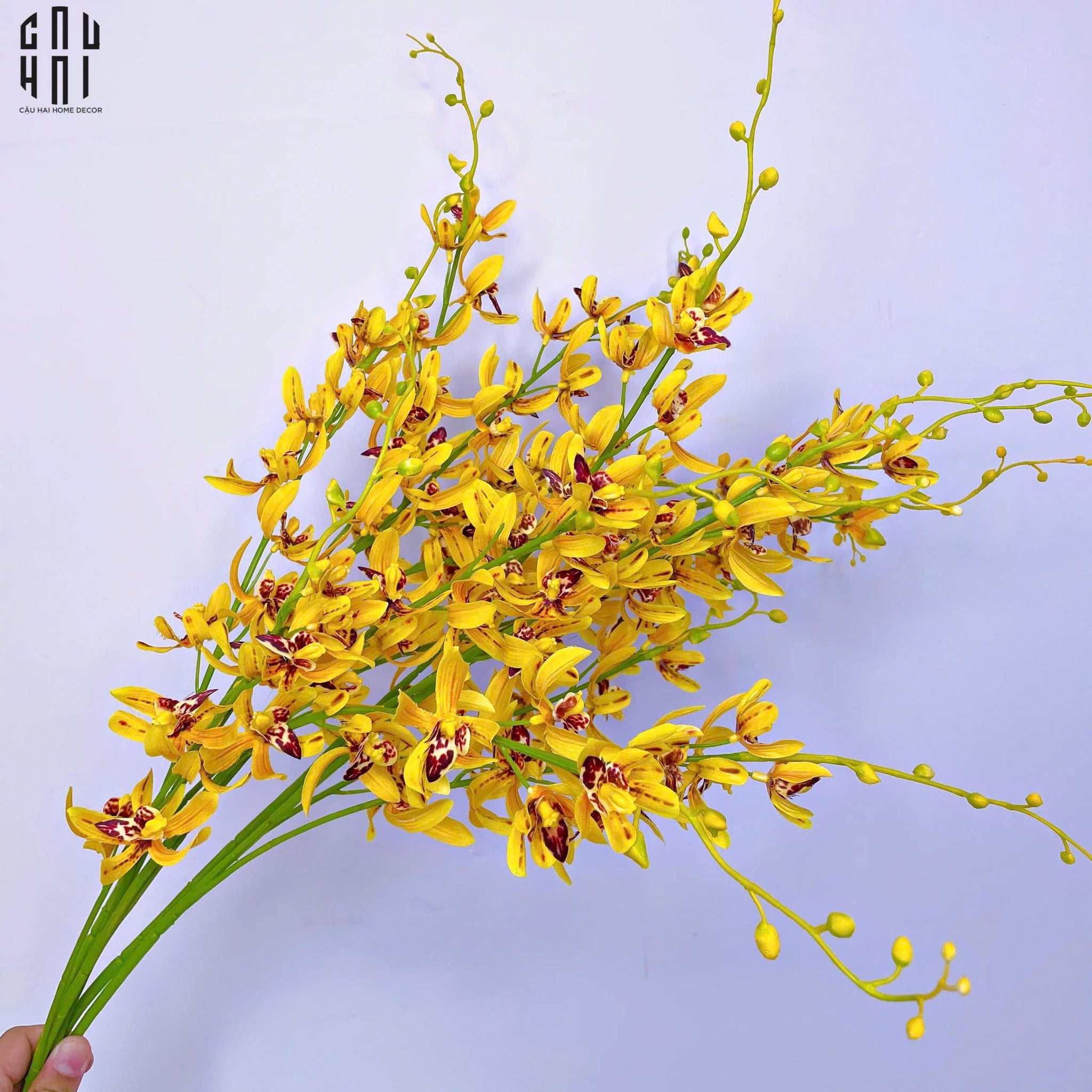 Set 2 Cành Địa Lan Cymbidium Mini - Vàng-Hoa Lụa-CẬU HAI HOME DECOR