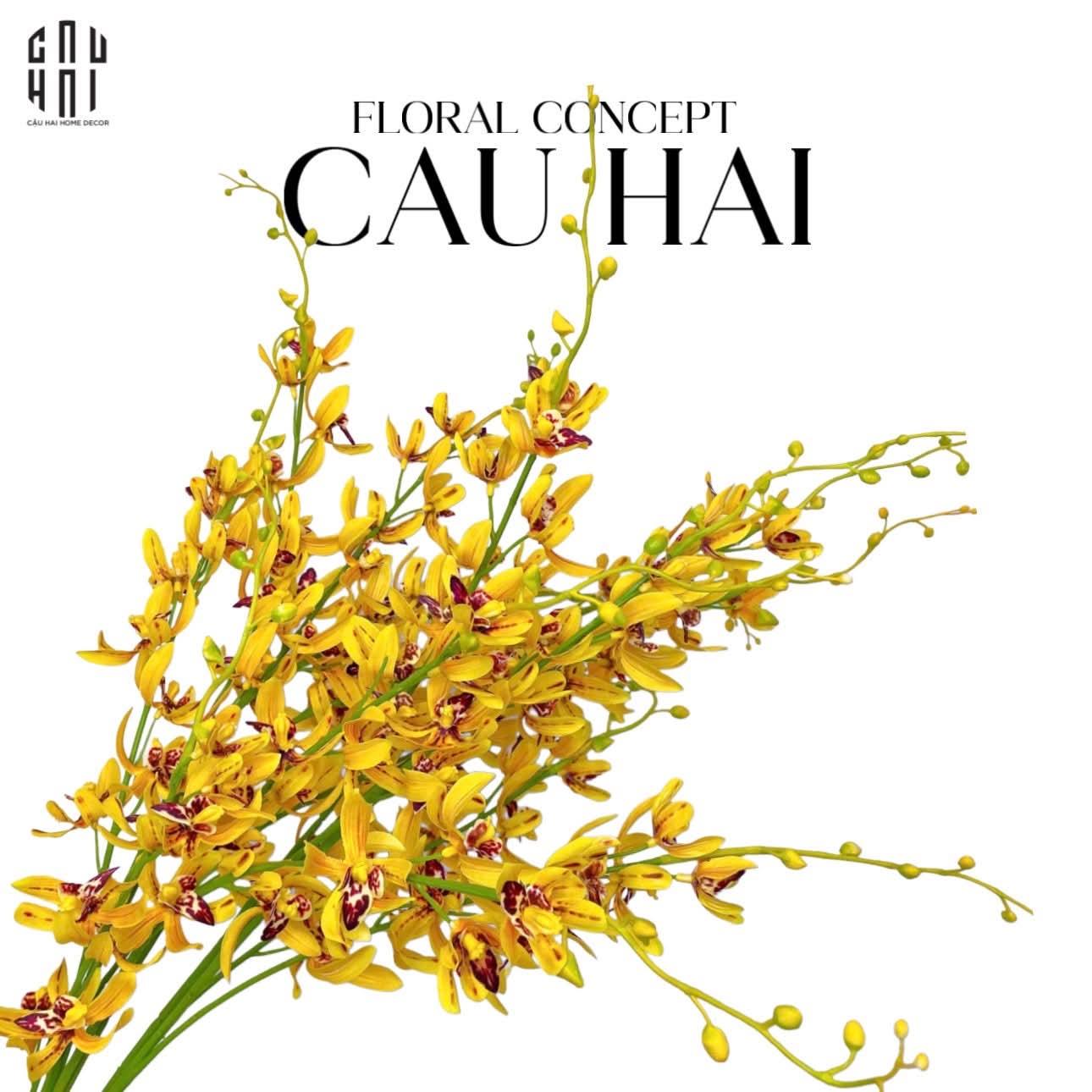 Set 2 Cành Địa Lan Cymbidium Mini - Vàng-Hoa Lụa-CẬU HAI HOME DECOR