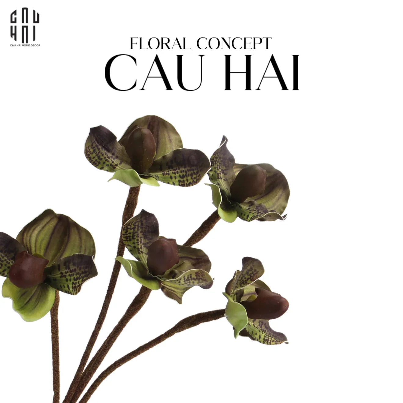 Set 2 Cành Địa Lan Paphiopedilum - Violet Plum-Hoa Lụa-CẬU HAI HOME DECOR