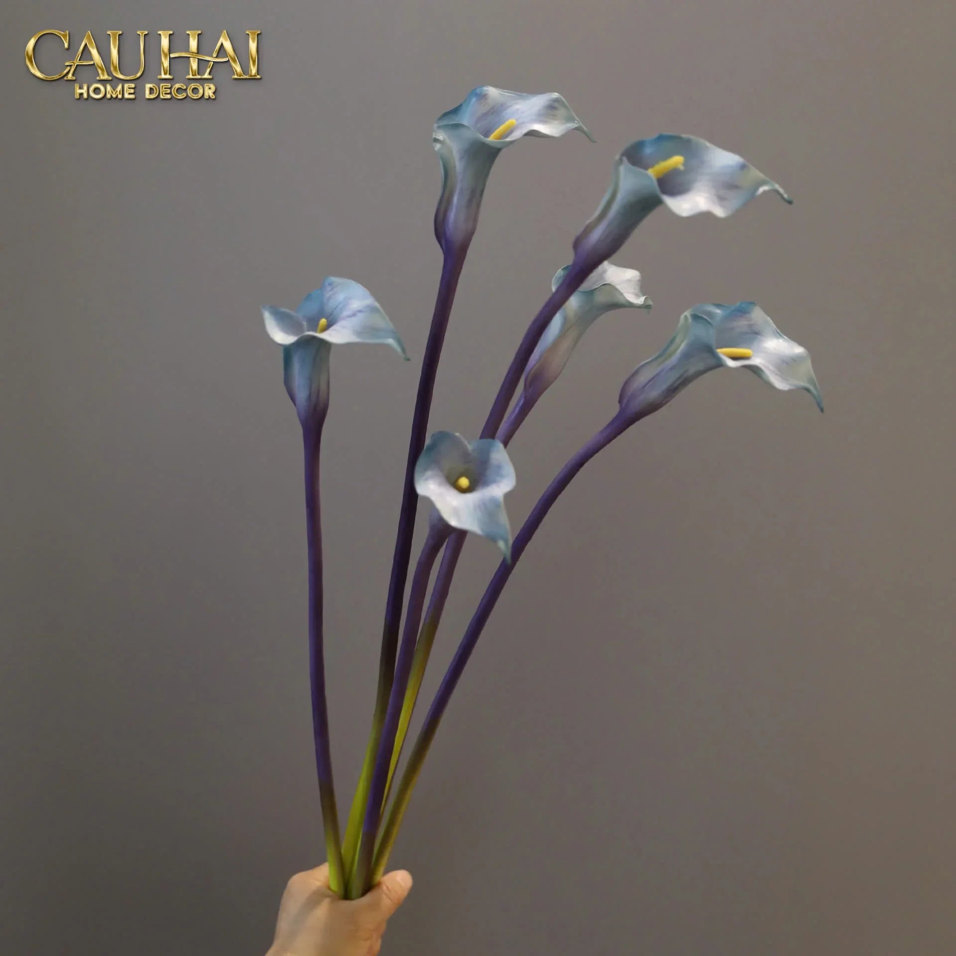 Set 2 Cành Eva Calla Lily Moonstone Blue / Plum Rouge 65Cm-LY THỦY TINH-CẬU HAI HOME DECOR