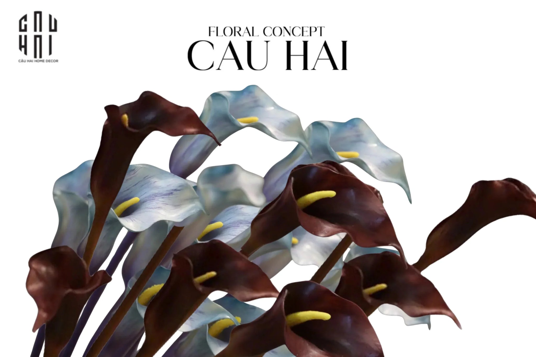 Set 2 Cành Eva Calla Lily Moonstone Blue / Plum Rouge 65Cm-LY THỦY TINH-CẬU HAI HOME DECOR