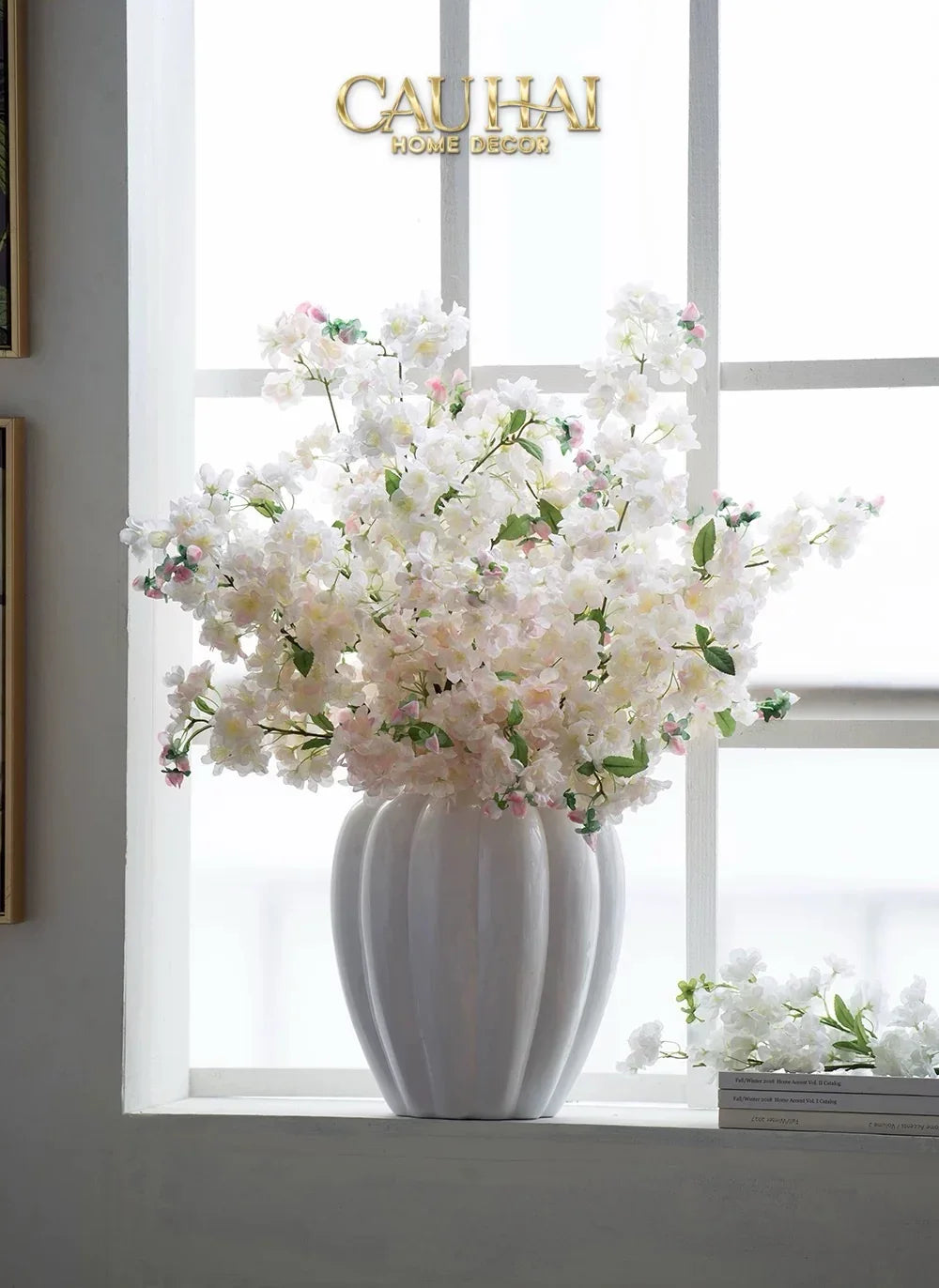 Set 2 Cành Hoa Anh Đào Trắng - White Sakura-Hoa Lụa-CẬU HAI HOME DECOR