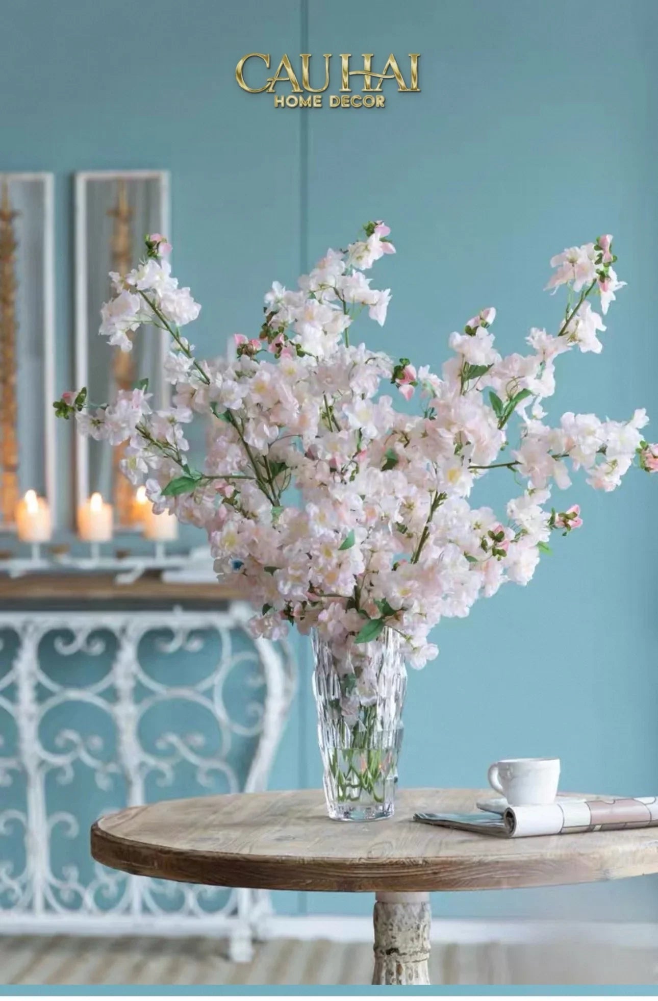 Set 2 Cành Hoa Anh Đào Trắng - White Sakura-Hoa Lụa-CẬU HAI HOME DECOR