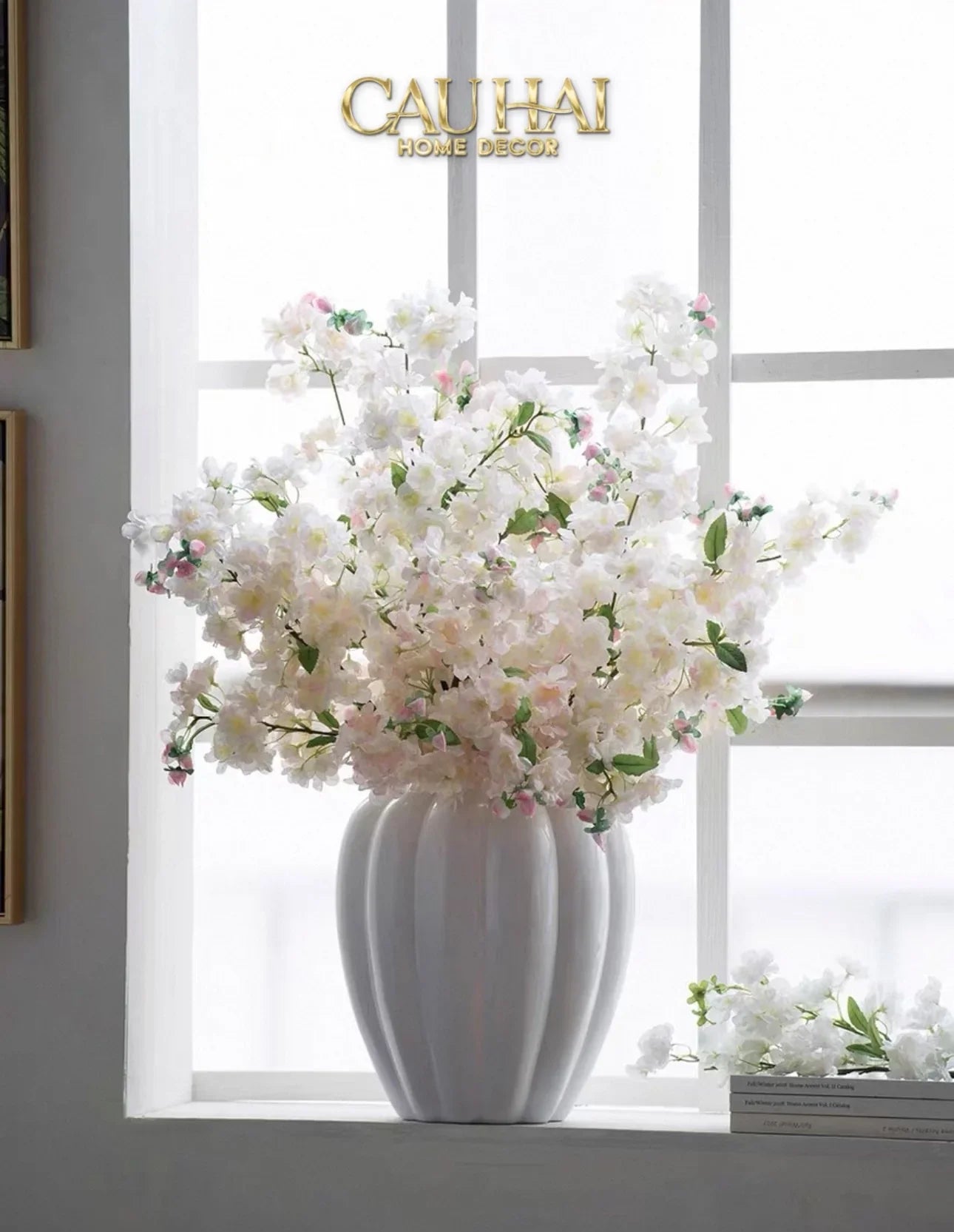 Set 2 Cành Hoa Anh Đào Trắng - White Sakura-Hoa Lụa-CẬU HAI HOME DECOR