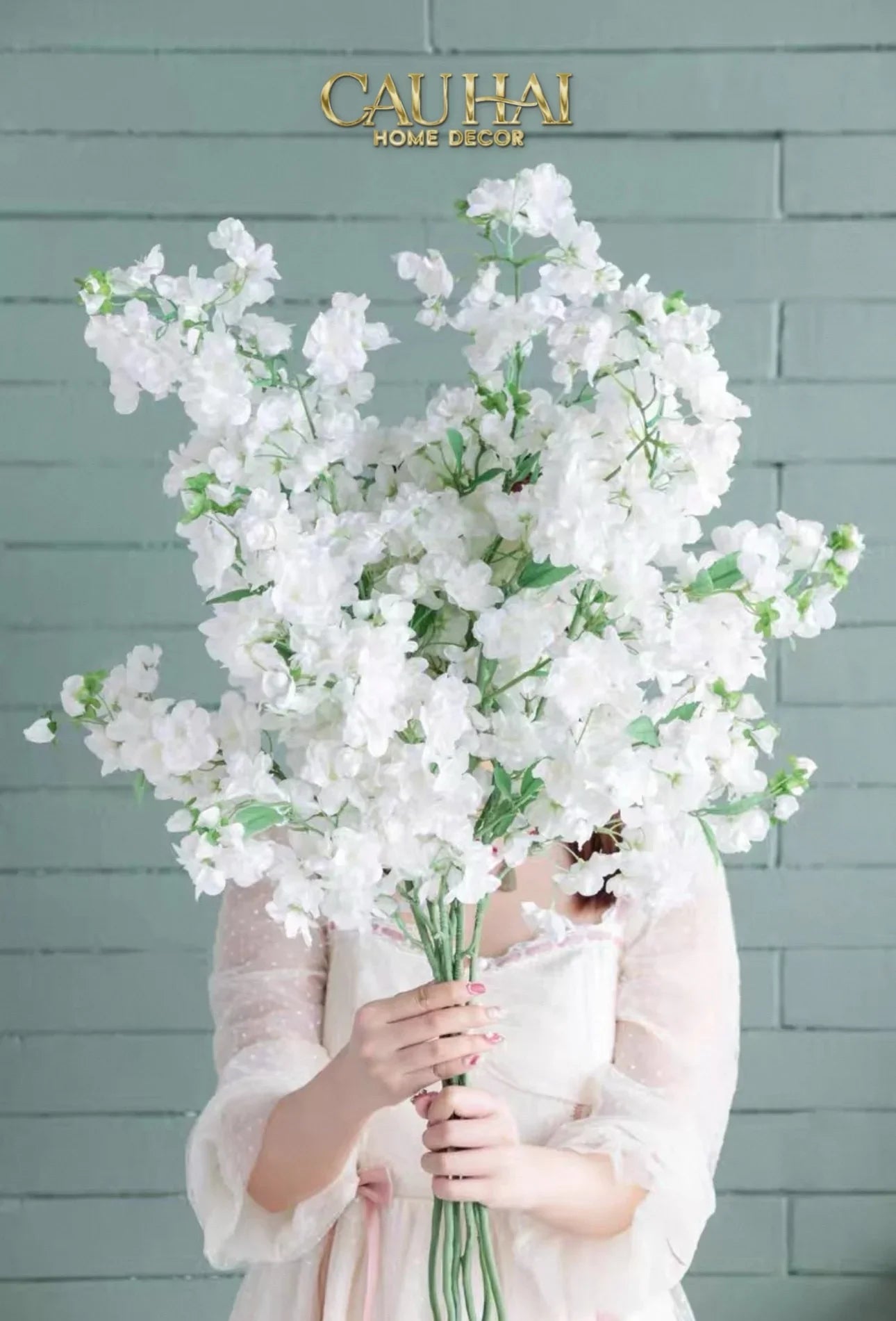 Set 2 Cành Hoa Anh Đào Trắng - White Sakura-Hoa Lụa-CẬU HAI HOME DECOR