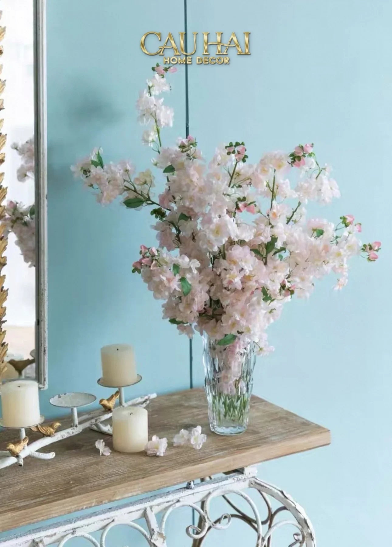 Set 2 Cành Hoa Anh Đào Trắng - White Sakura-Hoa Lụa-CẬU HAI HOME DECOR