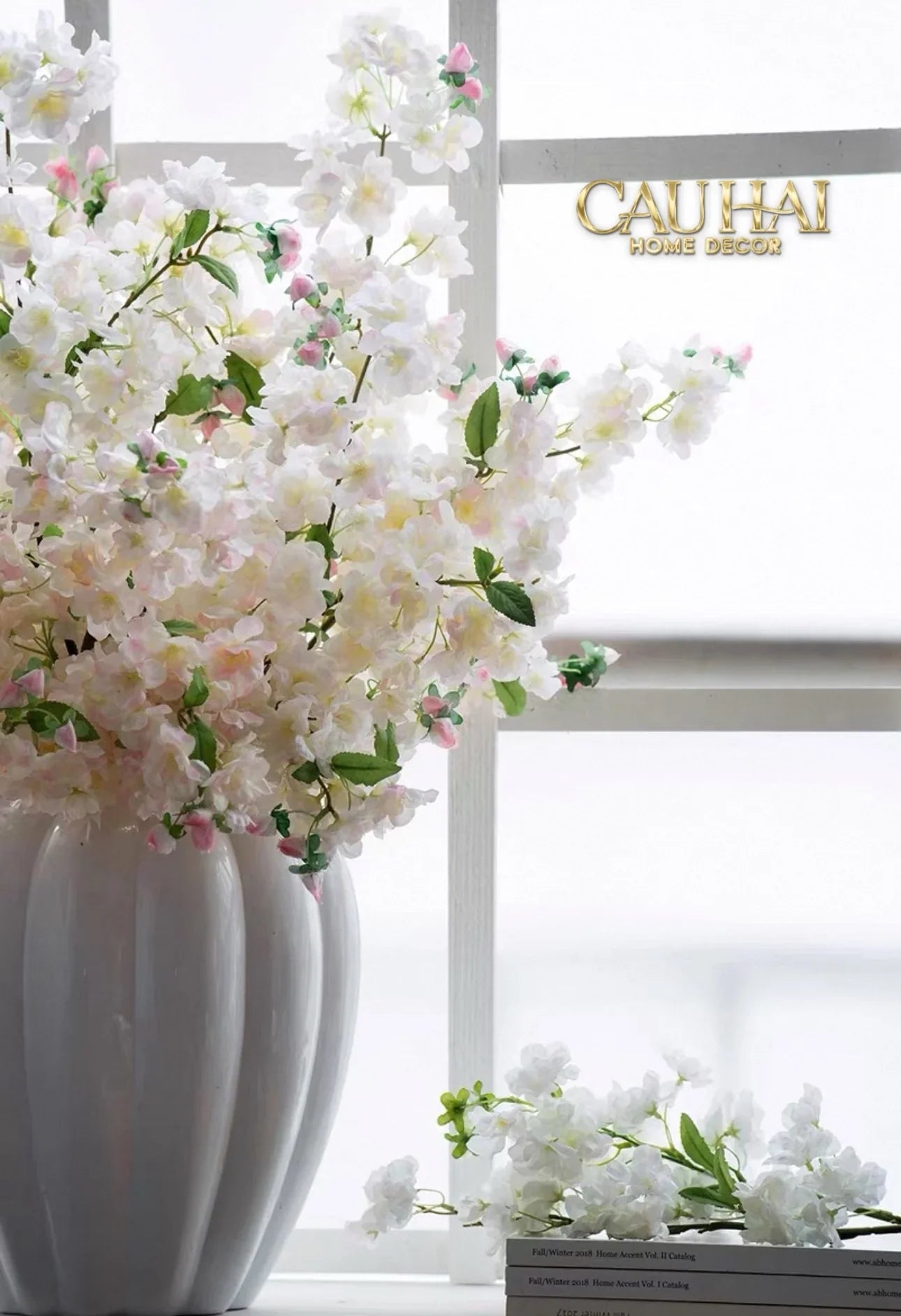 Set 2 Cành Hoa Anh Đào Trắng - White Sakura-Hoa Lụa-CẬU HAI HOME DECOR