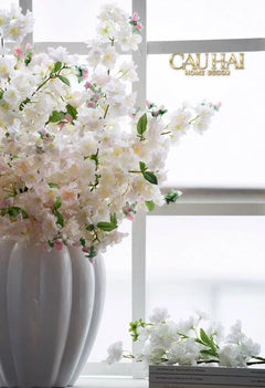 Set 2 Cành Hoa Anh Đào Trắng - White Sakura-Hoa Lụa-CẬU HAI HOME DECOR