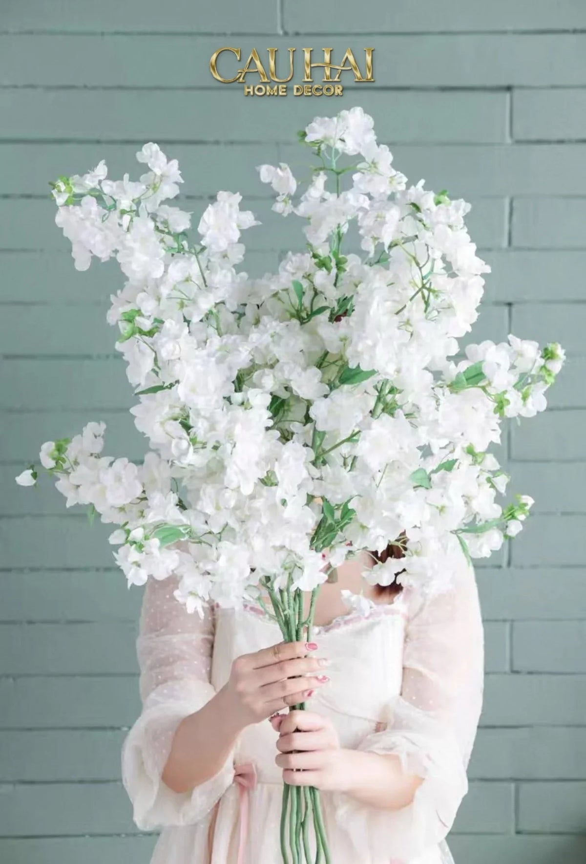 Set 2 Cành Hoa Anh Đào Trắng - White Sakura-Hoa Lụa-Đối tác tại Trung Quốc theo từng đơn đặt hàng-CẬU HAI HOME DECOR