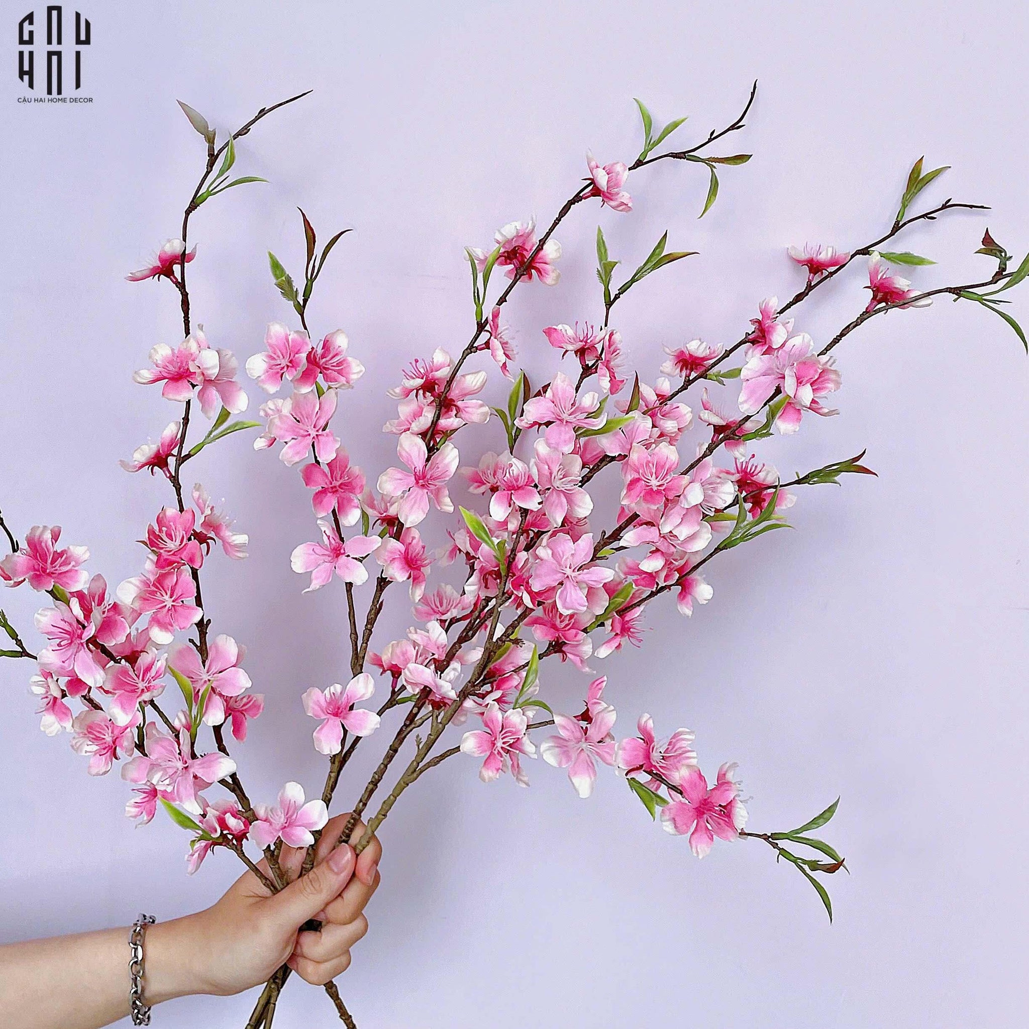 Set 2 Cành Hoa Đào - Hồng-Hoa Lụa-CẬU HAI HOME DECOR