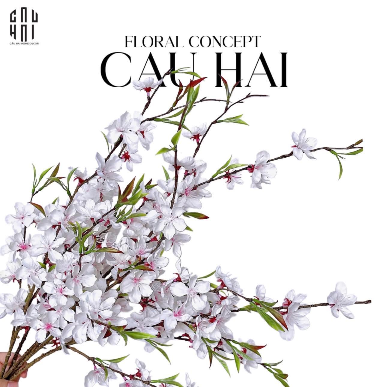 Set 2 Cành Hoa Đào - Trắng-Hoa Lụa-CẬU HAI HOME DECOR