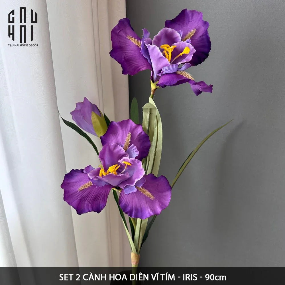 Set 2 Cành Hoa Diên Vĩ - Iris - Tím-Hoa Lụa-CẬU HAI HOME DECOR