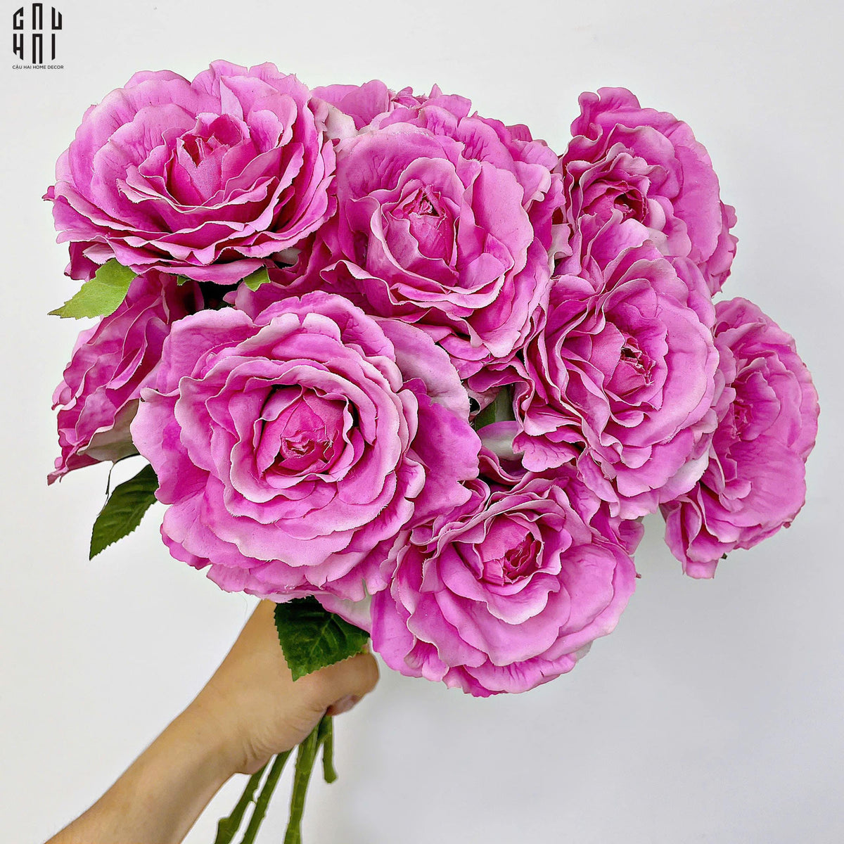 Set 2 Cành Hoa Hồng Ecuador - Tím Hồng-Hoa Lụa-Đối tác tại Trung Quốc theo từng đơn đặt hàng-CẬU HAI HOME DECOR
