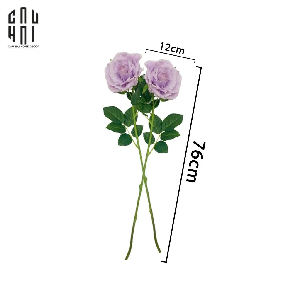 Set 2 Cành Hoa Hồng Ecuador - Tím Nhạt-Hoa Lụa-CẬU HAI HOME DECOR